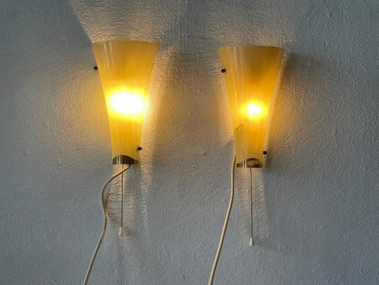 Mid-Century Green Curved Glass Sconces, Germany, 1950s, Set of 2-RDS-1425599