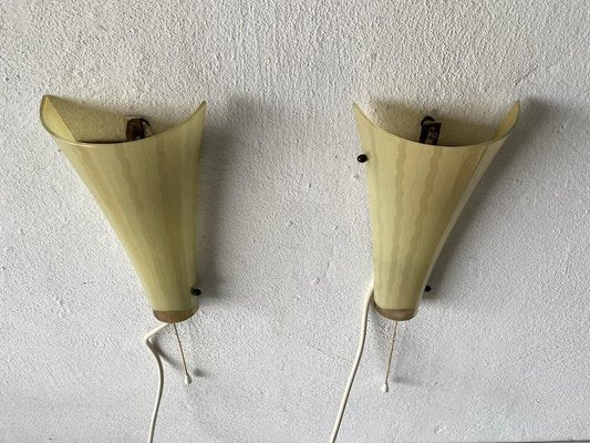 Mid-Century Green Curved Glass Sconces, Germany, 1950s, Set of 2-RDS-1425599