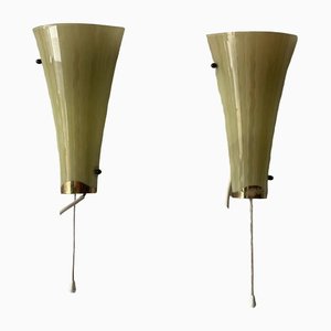 Mid-Century Green Curved Glass Sconces, Germany, 1950s, Set of 2-RDS-1425599