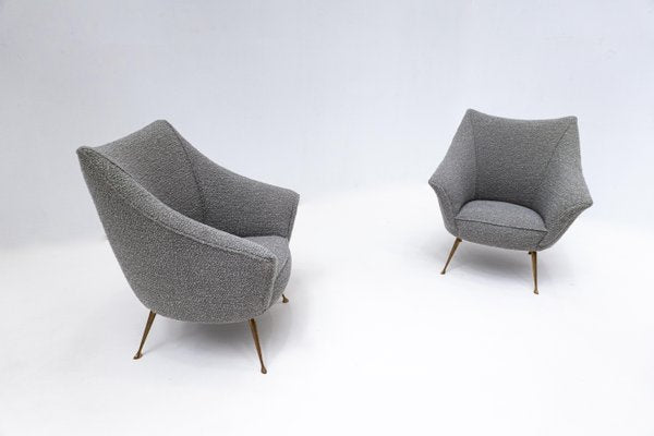 Mid-Century Grey Brass Feets Armchairs, Italy, 1950s, Set of 2-FGA-1344842