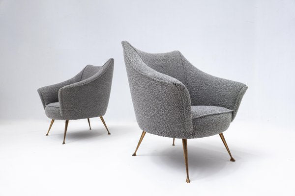 Mid-Century Grey Brass Feets Armchairs, Italy, 1950s, Set of 2-FGA-1344842