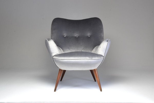 Mid-Century Grey Velvet Armchair by Franco Buzzi, 1940s-GXL-762522