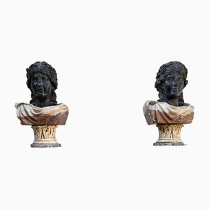 Mid-Century Half-Busts in Belgian Black Marble, 1930s, Set of 2-YST-2018397