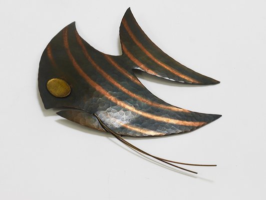 Mid-Century Hammered Copper Angel Fish Wall Plaque, Austria, 1950s-MWV-1704995