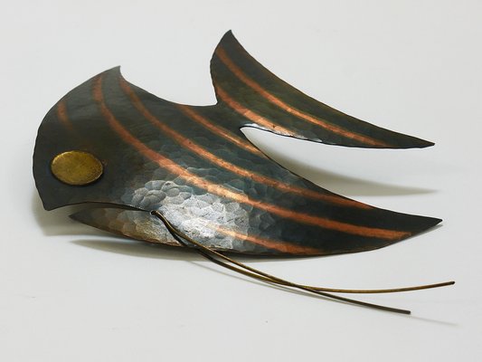 Mid-Century Hammered Copper Angel Fish Wall Plaque, Austria, 1950s-MWV-1704995