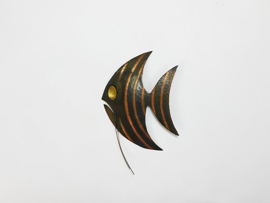 Mid-Century Hammered Copper Angel Fish Wall Plaque, Austria, 1950s-MWV-1704995