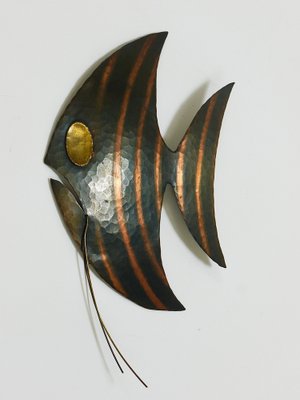 Mid-Century Hammered Copper Angel Fish Wall Plaque, Austria, 1950s-MWV-1704995