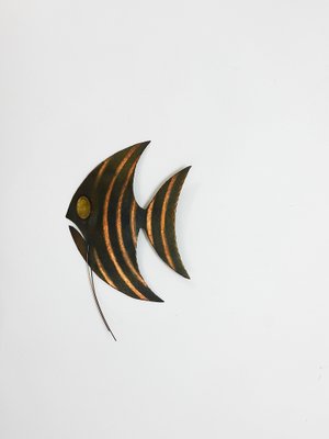 Mid-Century Hammered Copper Angel Fish Wall Plaque, Austria, 1950s-MWV-1704995