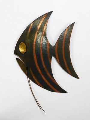 Mid-Century Hammered Copper Angel Fish Wall Plaque, Austria, 1950s-MWV-1704995