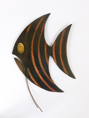 Mid-Century Hammered Copper Angel Fish Wall Plaque, Austria, 1950s-MWV-1704995