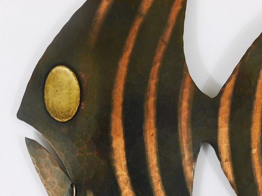 Mid-Century Hammered Copper Angel Fish Wall Plaque, Austria, 1950s-MWV-1704995