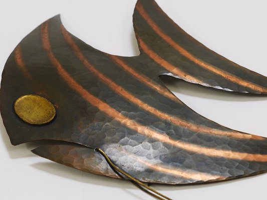 Mid-Century Hammered Copper Angel Fish Wall Plaque, Austria, 1950s-MWV-1704995