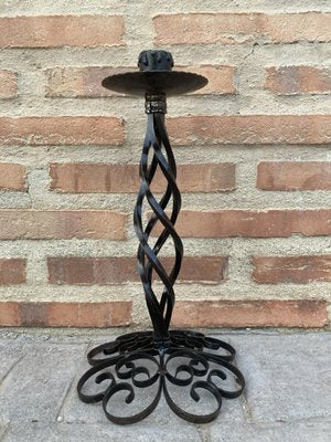 Mid-Century Hand-Crafted Black Wrought Iron Candleholder, 1970s-NOU-881040