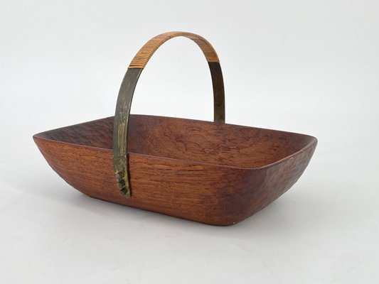 Mid-Century Handle Bowl in Carved Teak attributed to Carl Auböck, Austria, 1950s-CZ-2023629