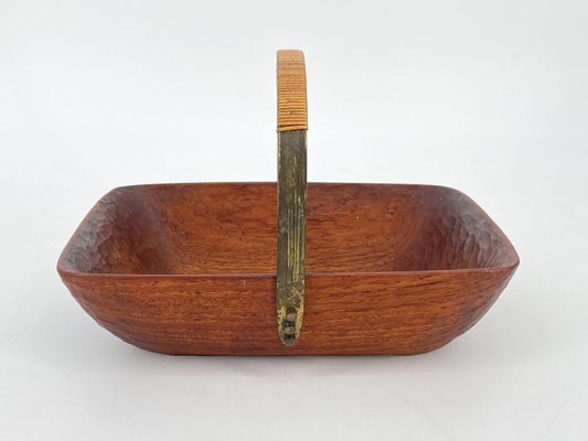 Mid-Century Handle Bowl in Carved Teak attributed to Carl Auböck, Austria, 1950s-CZ-2023629