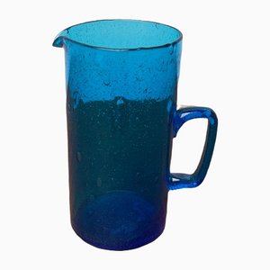 Mid-Century Handmade Blue Glass Jug, 1960s-UAH-1313010