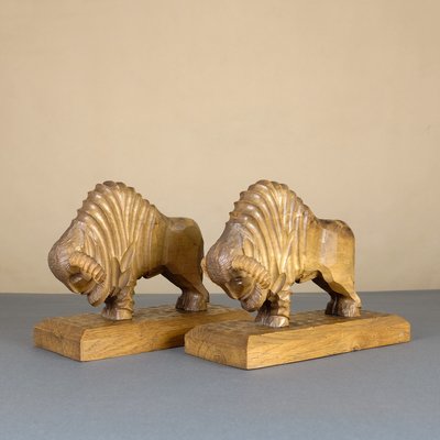 Mid-Century Handmade Bull Bookends, Set of 2-YGX-739392