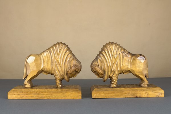 Mid-Century Handmade Bull Bookends, Set of 2-YGX-739392