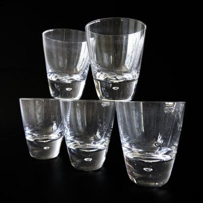 Mid-Century Handmade Crystal Footed Water Glasses, Sweden, Set of 5-JKV-1799365