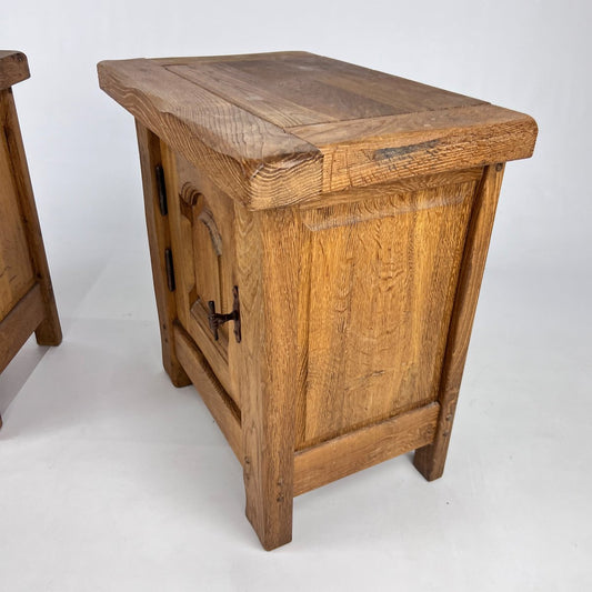 Mid-Century Handmade Oakwood Nightstands, 1950s, Set of 2