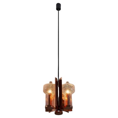 Mid-Century Hanging Light in Brass with 3 Textured Glass Sconces, 1960-POG-1758565