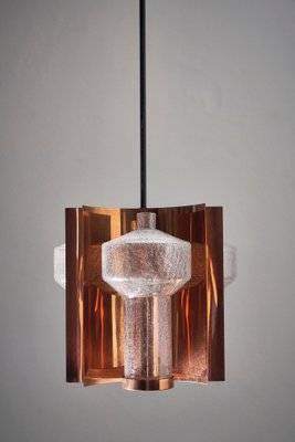 Mid-Century Hanging Light in Brass with 3 Textured Glass Sconces, 1960-POG-1758565