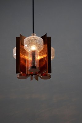 Mid-Century Hanging Light in Brass with 3 Textured Glass Sconces, 1960-POG-1758565