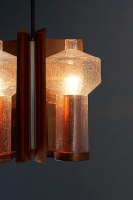 Mid-Century Hanging Light in Brass with 3 Textured Glass Sconces, 1960-POG-1758565