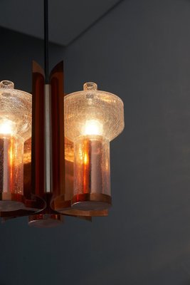 Mid-Century Hanging Light in Brass with 3 Textured Glass Sconces, 1960-POG-1758565