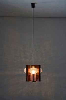 Mid-Century Hanging Light in Brass with 3 Textured Glass Sconces, 1960-POG-1758565