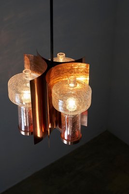 Mid-Century Hanging Light in Brass with 3 Textured Glass Sconces, 1960-POG-1758565