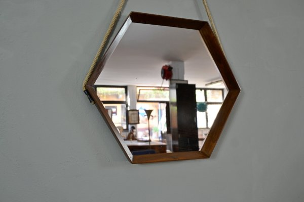 Mid-Century Hexagonal Mirror in Teak, Italy, 1960s-QZZ-984304