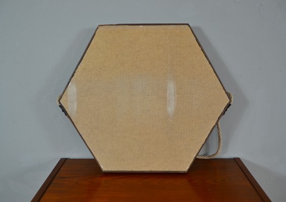 Mid-Century Hexagonal Mirror in Teak, Italy, 1960s-QZZ-984304