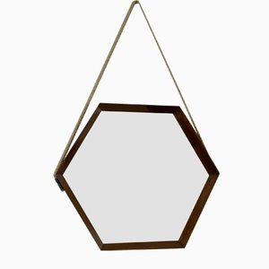 Mid-Century Hexagonal Mirror in Teak, Italy, 1960s-QZZ-984304