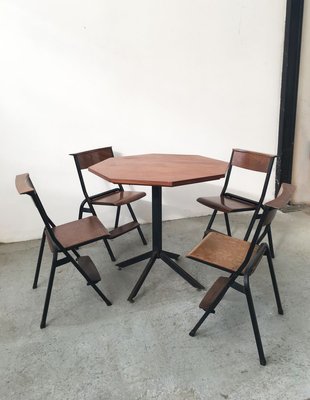 Mid-Century Hexagonal Rosewood Dining Table with Black Iron Structure-GGK-784523