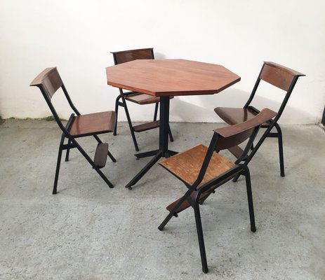 Mid-Century Hexagonal Rosewood Dining Table with Black Iron Structure-GGK-784523