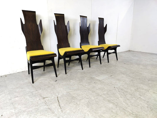 Mid-Century High Back Flame Dining Chairs by Dante Latorre, 1950s, Set of 4