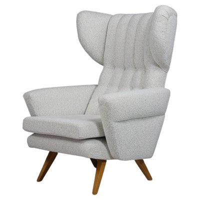 Mid-Century High Back Lounge Chair in Bouclé Fabric, 1950s-TRW-1797074