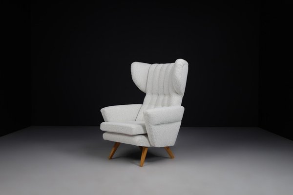 Mid-Century High Back Lounge Chair in Bouclé Fabric, 1950s-TRW-1797074