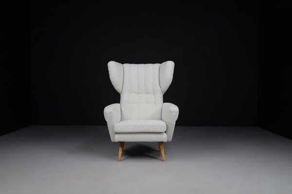 Mid-Century High Back Lounge Chair in Bouclé Fabric, 1950s-TRW-1797074