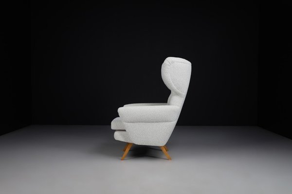 Mid-Century High Back Lounge Chair in Bouclé Fabric, 1950s-TRW-1797074