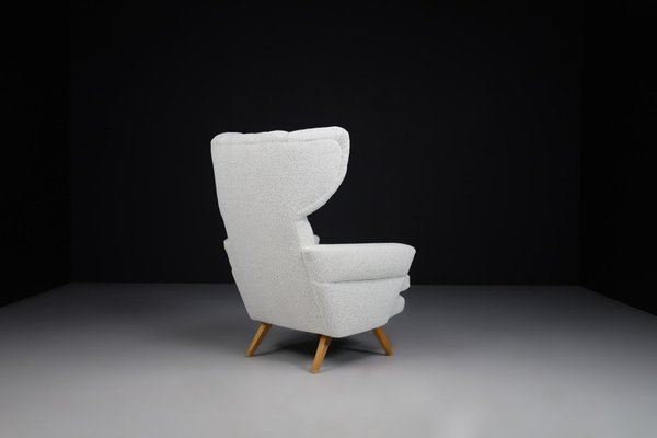 Mid-Century High Back Lounge Chair in Bouclé Fabric, 1950s-TRW-1797074