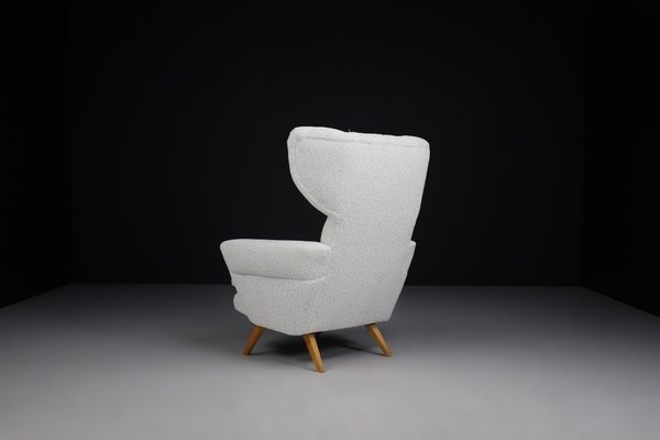 Mid-Century High Back Lounge Chair in Bouclé Fabric, 1950s-TRW-1797074