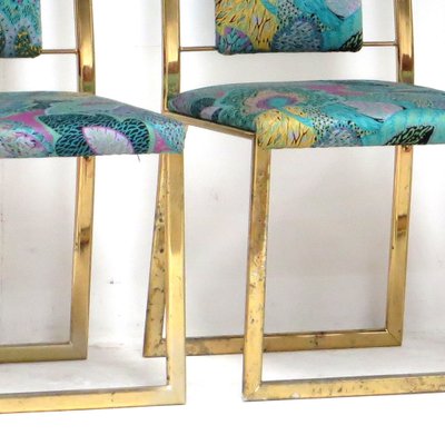 Mid-Century Hollywood Regency Dining Chairs with Brass Frame, Set of 4-UBE-1453091