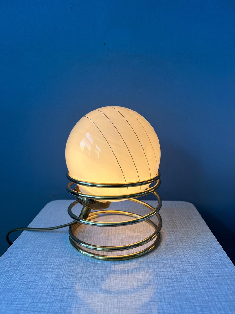 Mid-Century Hollywood Regency Eyeball Table Lamps in Opaline Glass, Set of 2