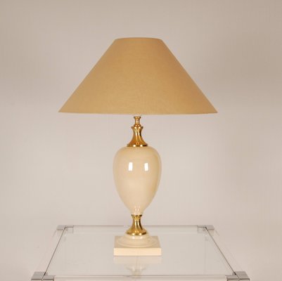 Mid-Century Hollywood Regency Gold Brass & Beige Table Lamps, 1970s, Set of 2-GOE-1351158