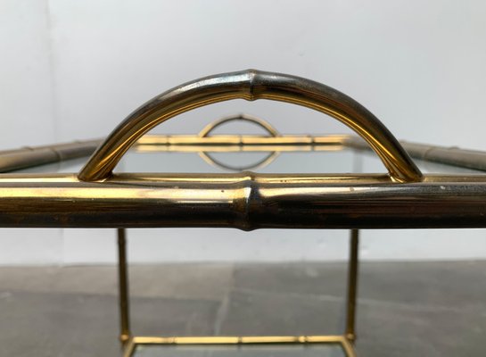 Mid-Century Hollywood Regency Style Brass Fake Bamboo Tray Serving Cart or Side Table, 1960s-UAH-1334629