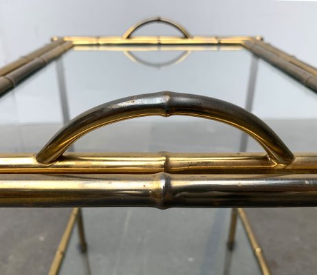 Mid-Century Hollywood Regency Style Brass Fake Bamboo Tray Serving Cart or Side Table, 1960s-UAH-1334629