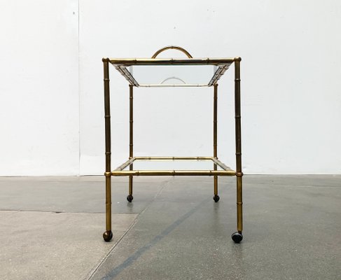 Mid-Century Hollywood Regency Style Brass Fake Bamboo Tray Serving Cart or Side Table, 1960s-UAH-1334629