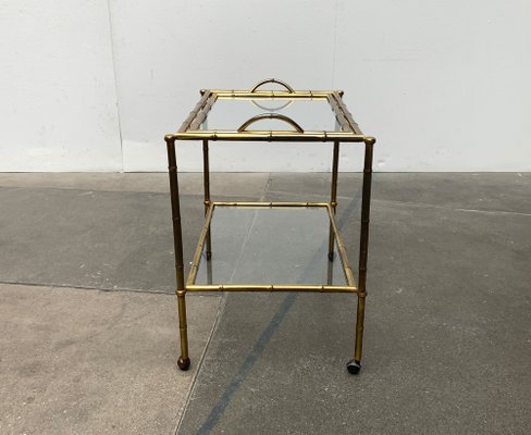 Mid-Century Hollywood Regency Style Brass Fake Bamboo Tray Serving Cart or Side Table, 1960s-UAH-1334629